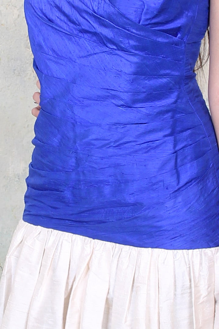 Blauw met crème vintage cocktailjurk