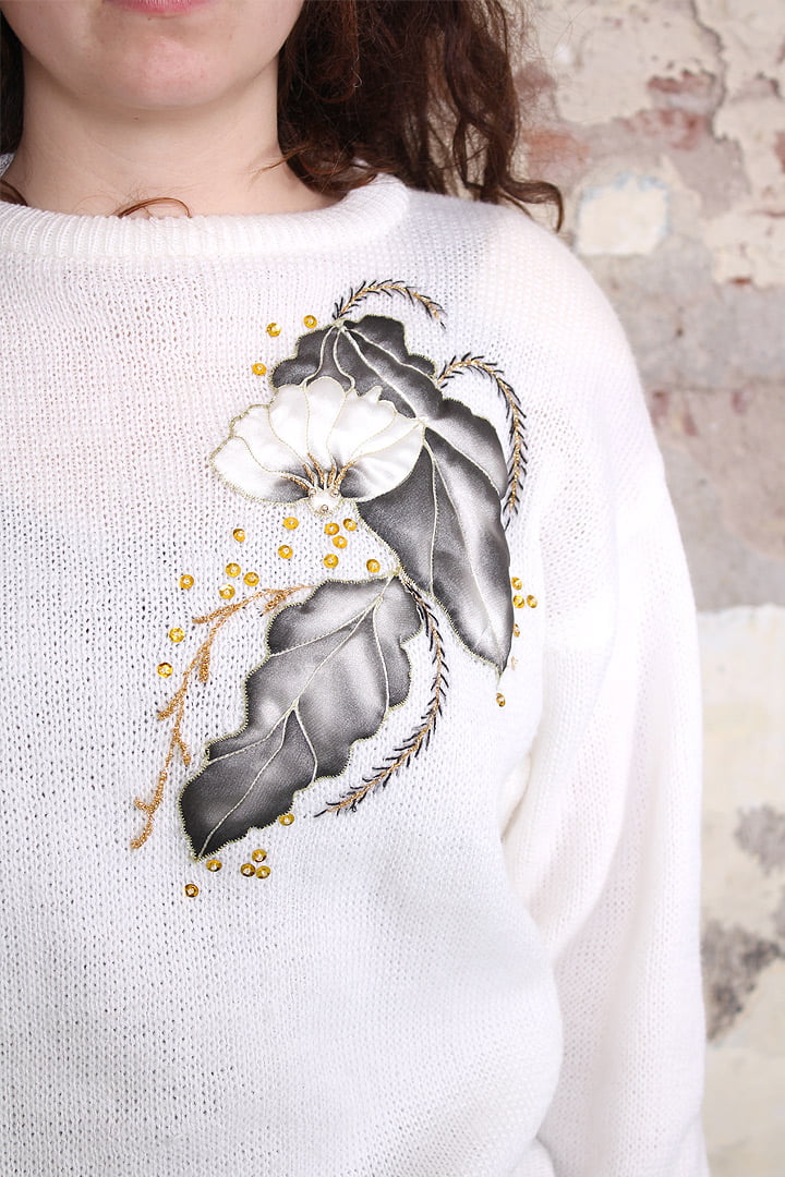 Witte gebreide vintage eighties trui