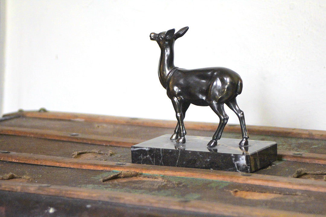 Frans vintage hert messing met marmer