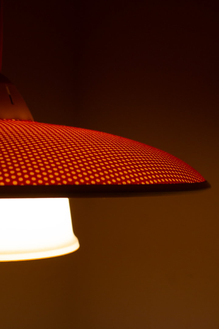 60s Rotaflex / Erco hanglamp rood met witte stippen