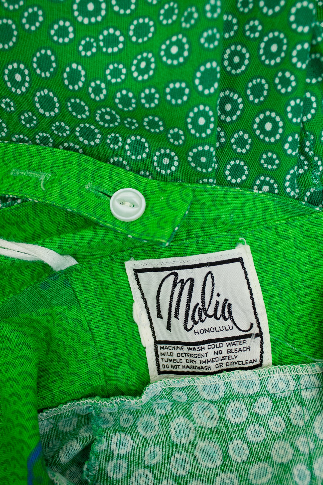 70’s groen blauwe zomerjurk Malia Honolulu