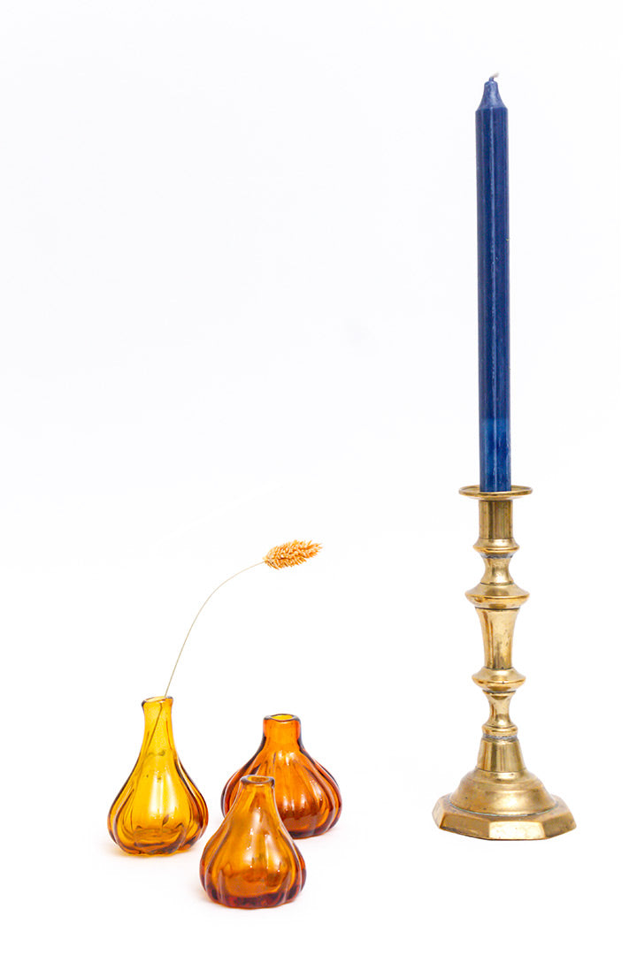 Antieke vaasjes amberkleurig glas set van 3