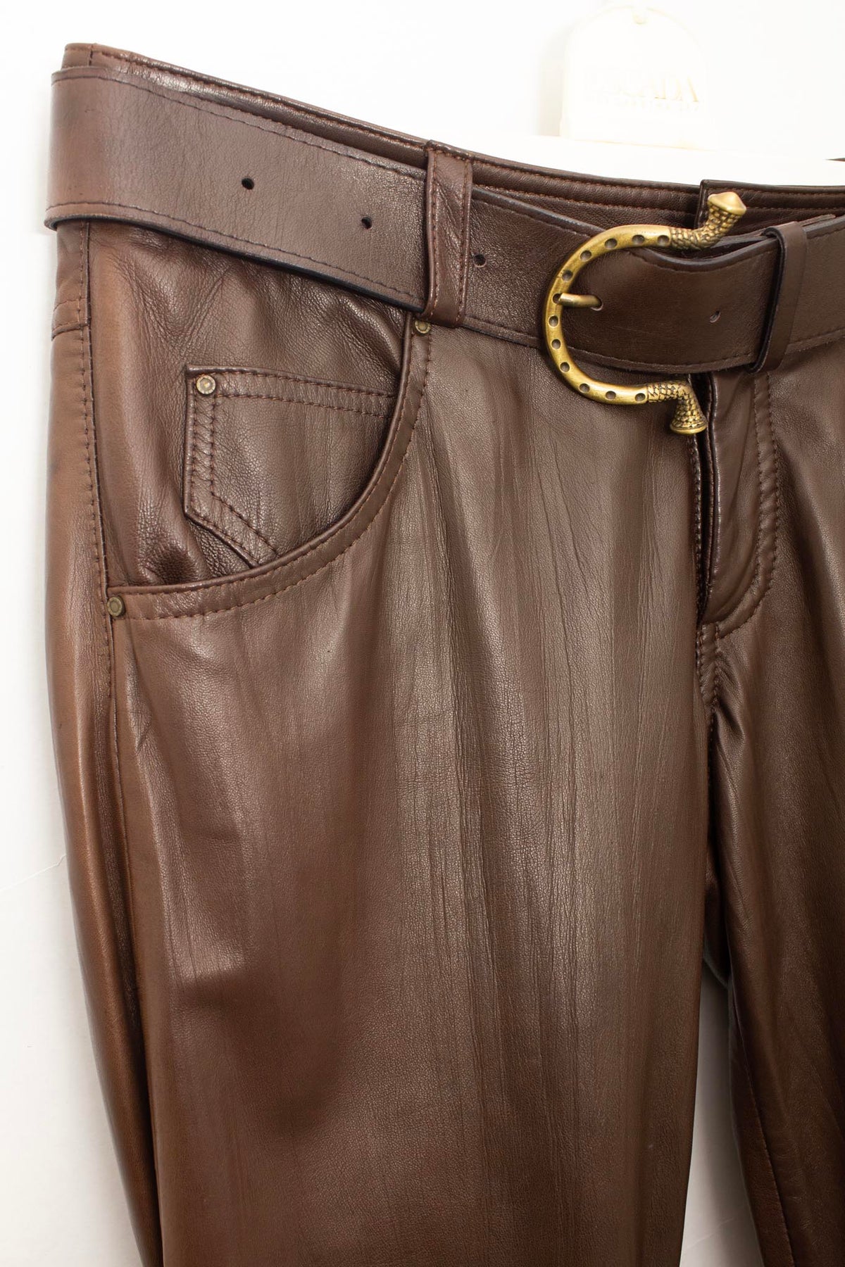Bruine zacht leren Italiaanse capri broek met riem