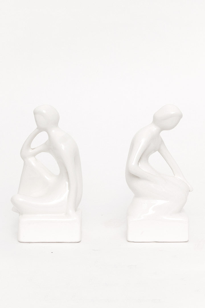 Elegante witte porseleinen boekensteunen man en vrouw – set van 2