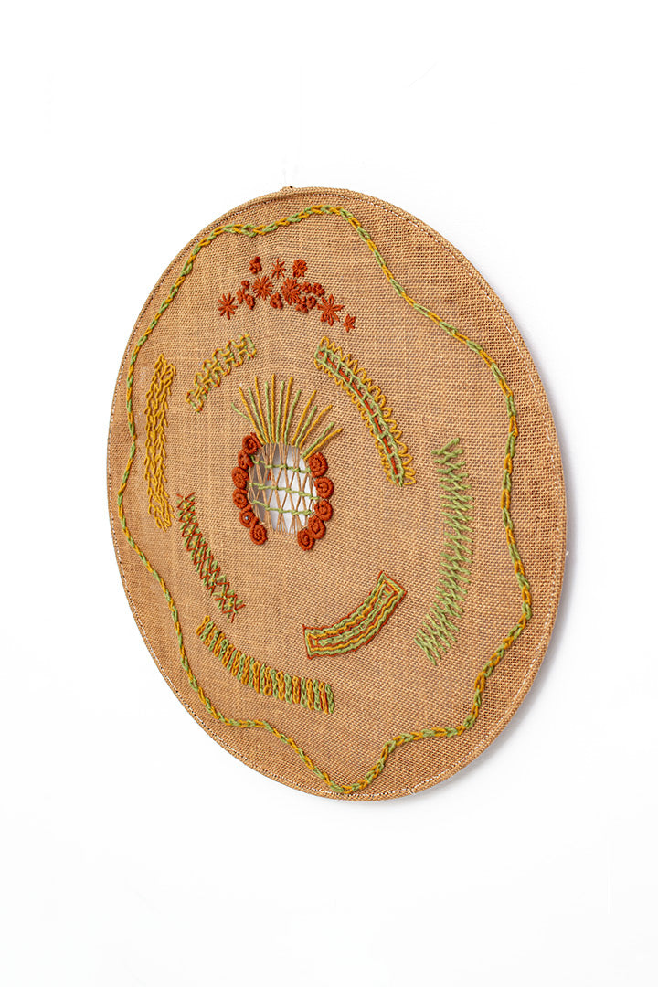 Geborduurd vintage wandornament van jute