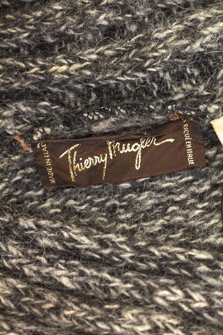 Grijze jaren 80 wollen trui mohair met gekleurde vlakken Thierry Mugler