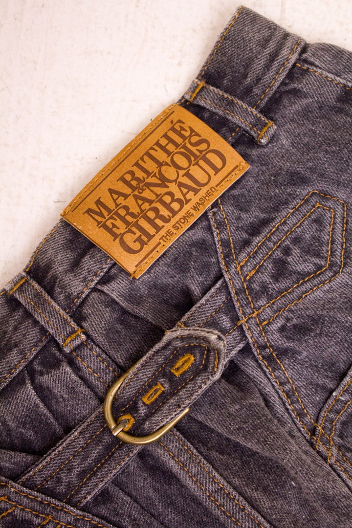 Grijze vintage Marithe Francois Girbaud jeans gesp en bijzondere zakken