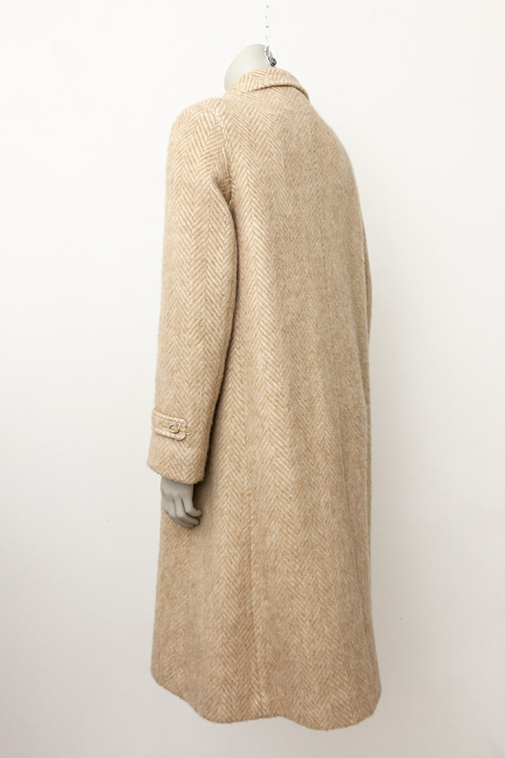 Jaren 60 wollen mohair jas beige visgraat weving