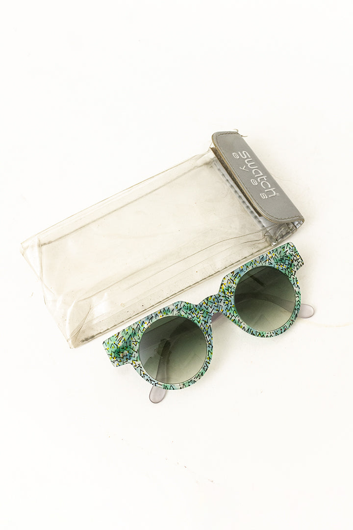 Jaren 90 Swatch zonnebril Sea Garden met verwisselbaar frontje en originele hoes
