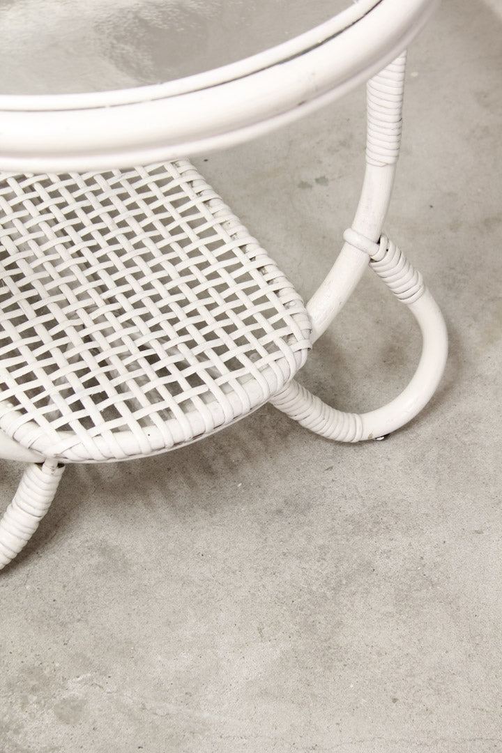 Ovale vintage rotan Rohé salontafel met glasplaat