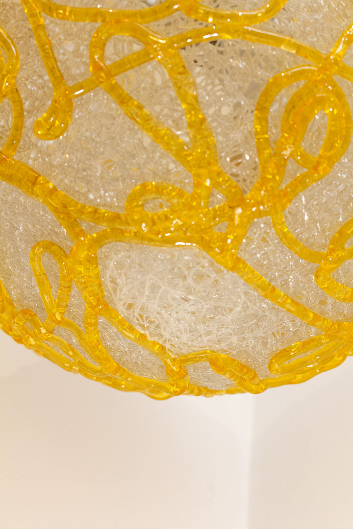 Spaghetti swag hanglamp Mid-Century Modern doorzichtige bol met oranje slierten