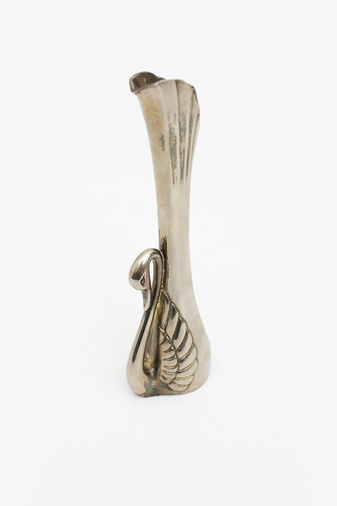 Verzilverd vintage Art Deco solifleur zwanen vaasje