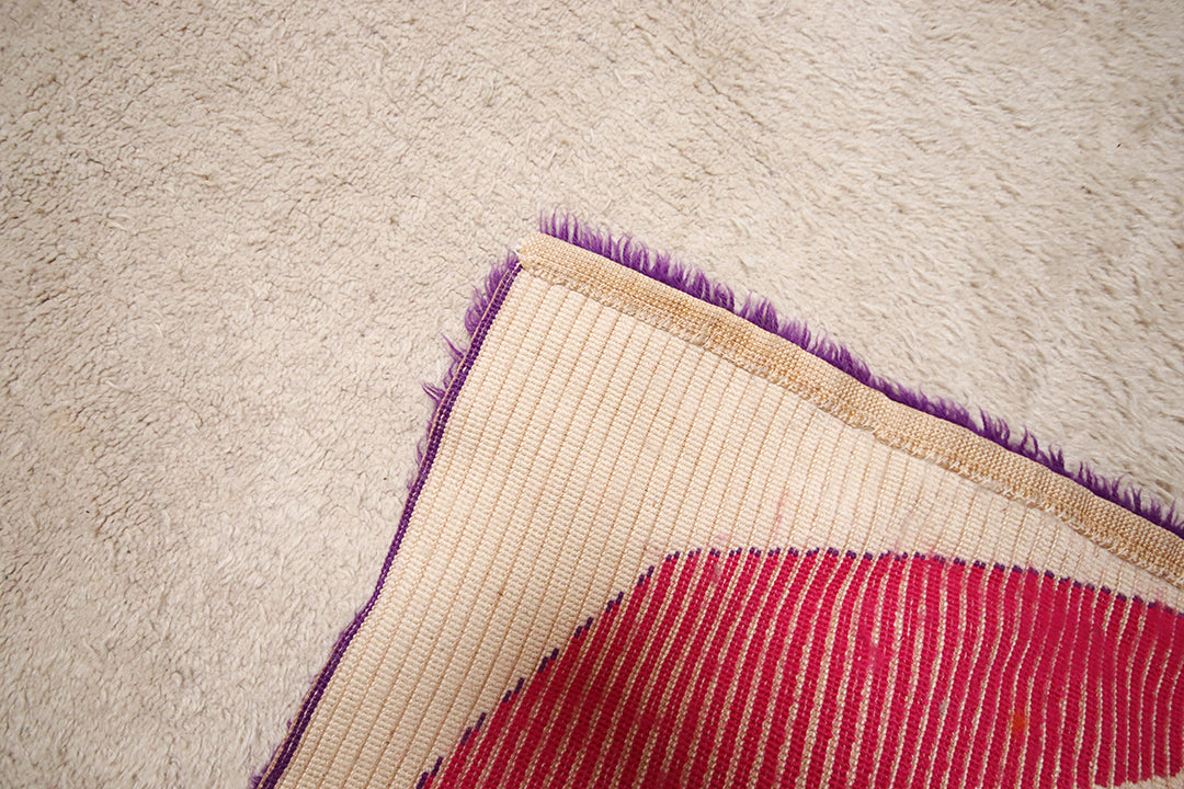 Vierkant vloerkleed hoogpolig jaren 60 in beige, roze, oranje en paars