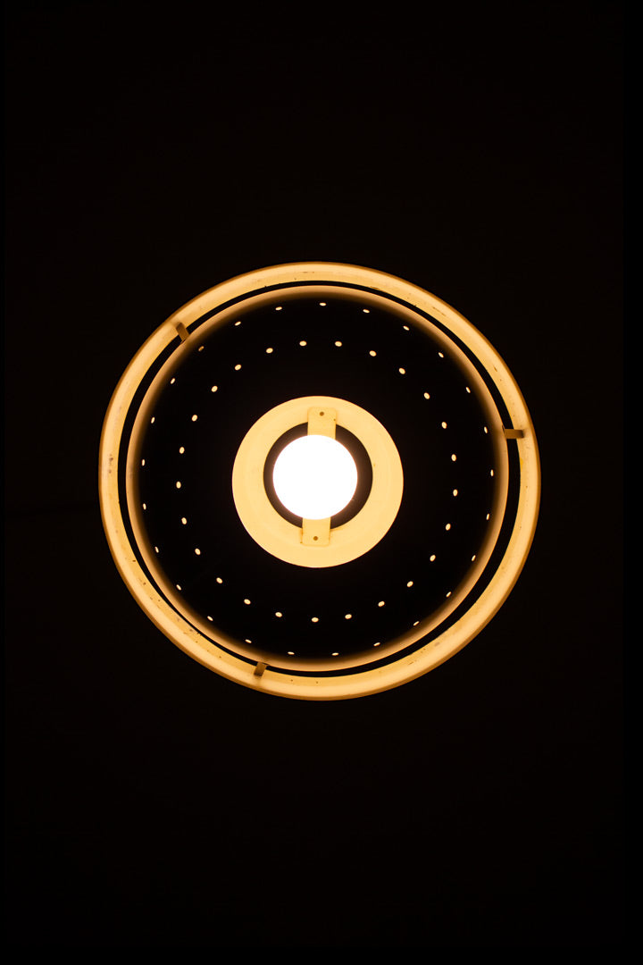 Vintage Space-Age bol hanglamp met houten ring