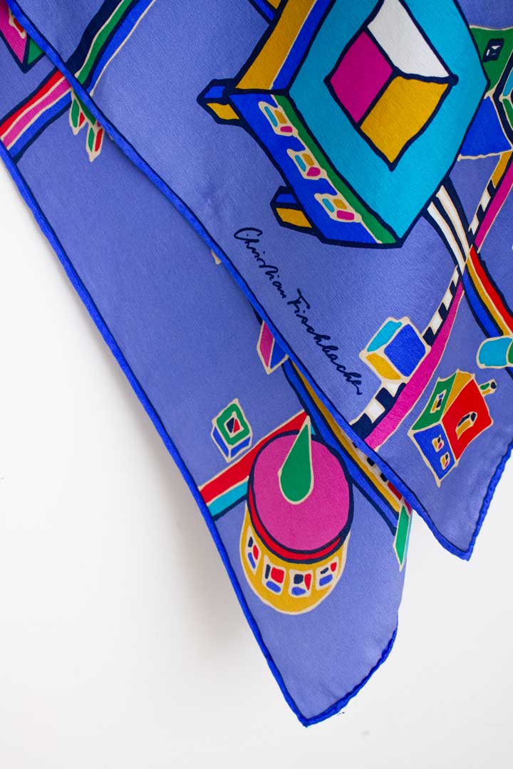 Vintage blauw en rijk gekleurde zijden sjaaltje