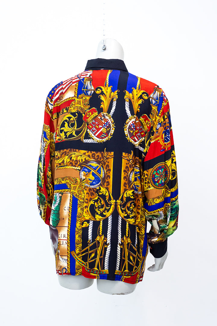 Vintage blouse barok met panterprint en zwart kraagje