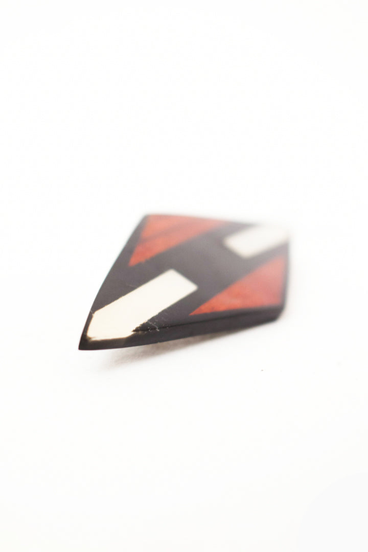 Vintage broche ruit ingelegd met teakhout en parelmoer
