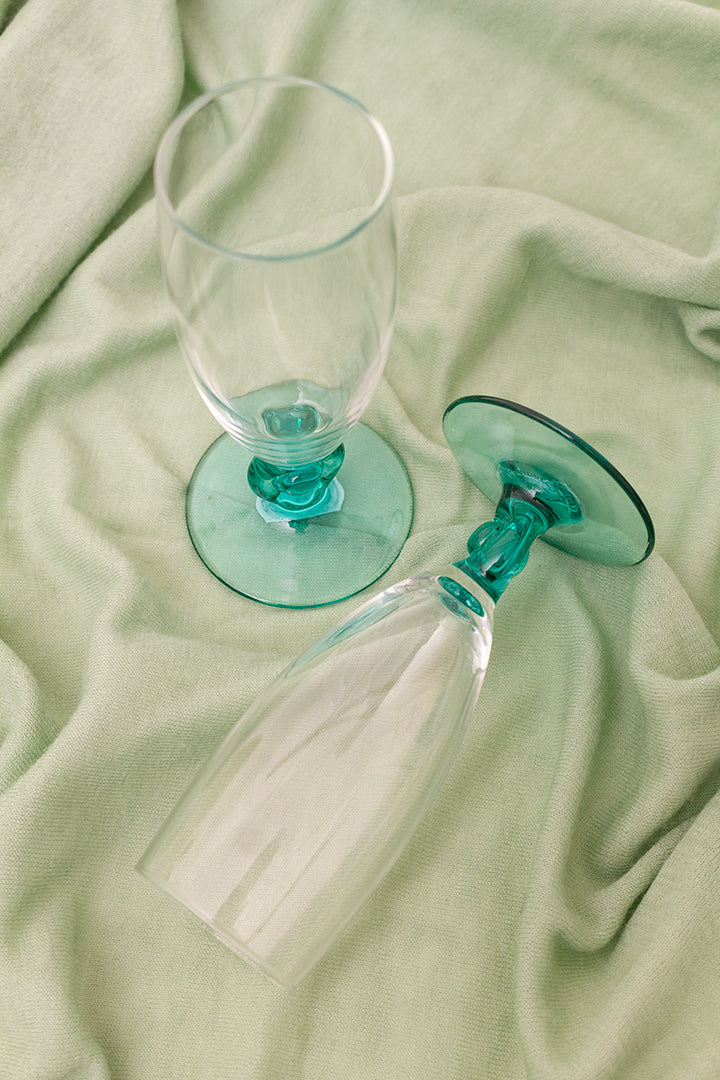 Vintage champagneglazen met turkooizen voet - set van 5