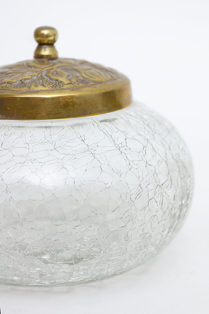 Vintage craquelé potten van glas met messing deksel - set van 2