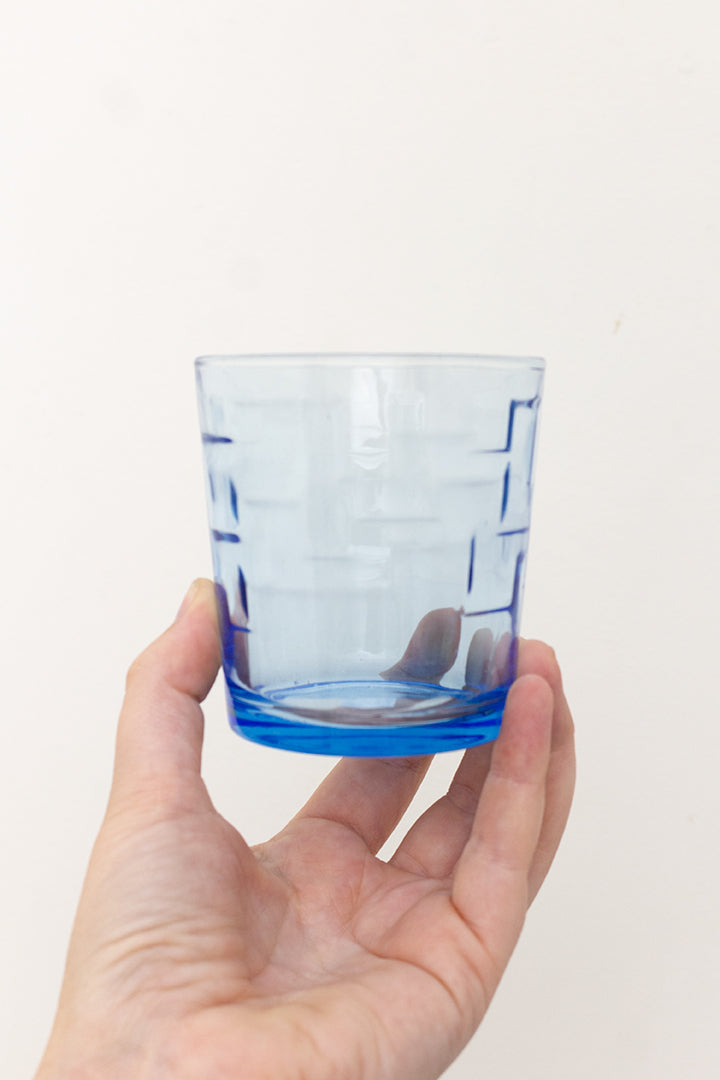 Vintage drinkglazen blauw met geometrisch reliëf - set van 9