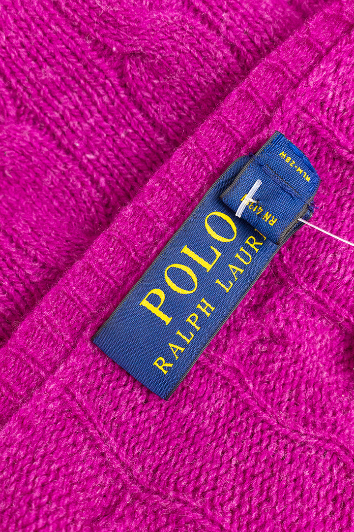 Vintage fuchsia wollen kabeltrui Ralph Lauren