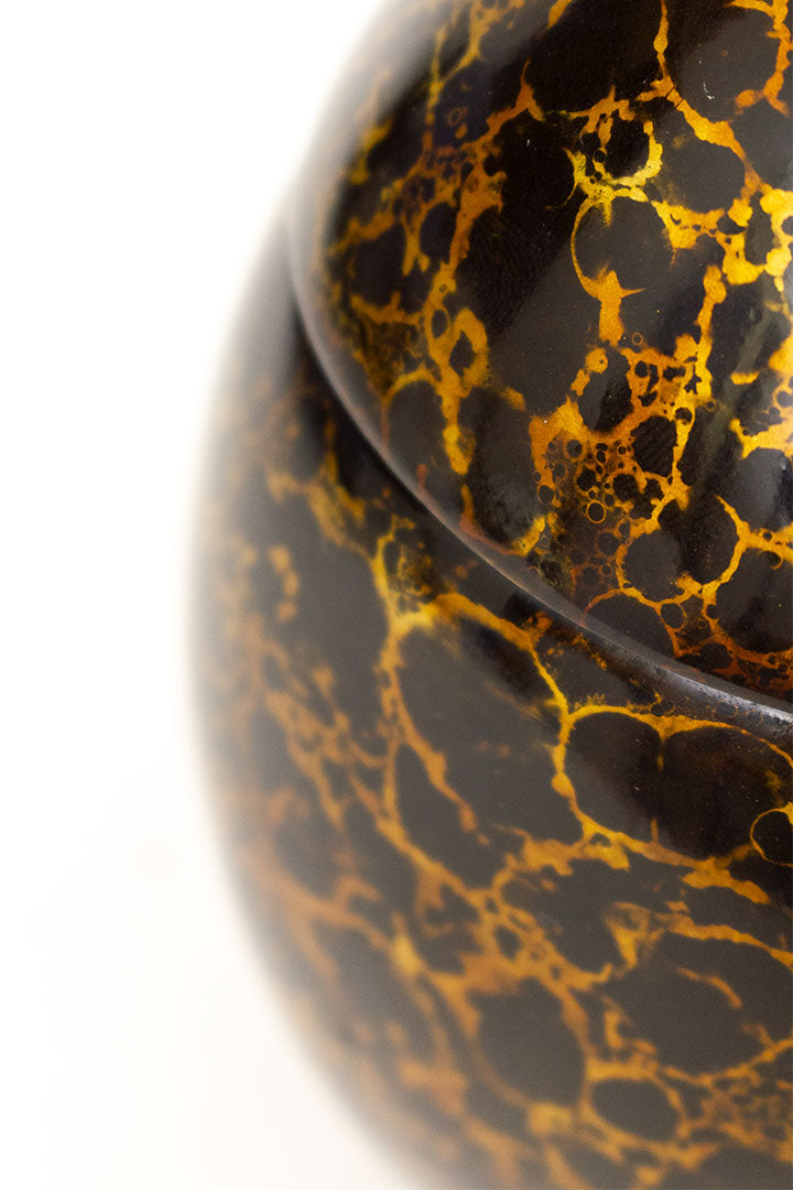 Vintage houten sierpotje zwart met goudkleurige marmerprint