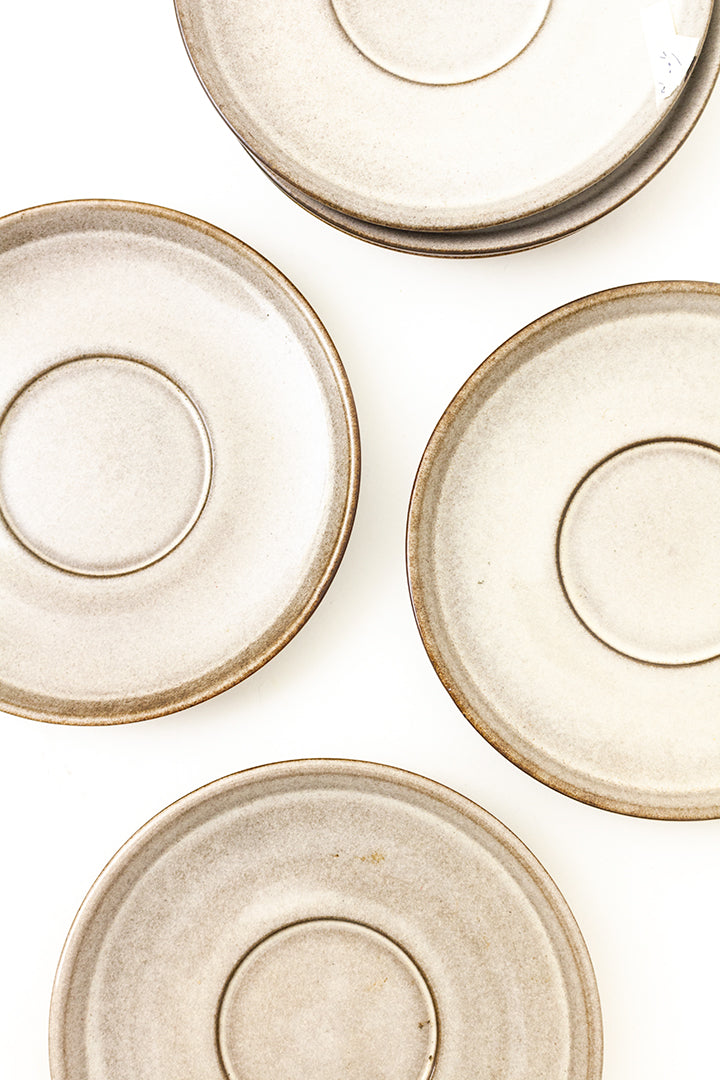 Vintage kopjes en schotels van bruin keramiek - set van 12
