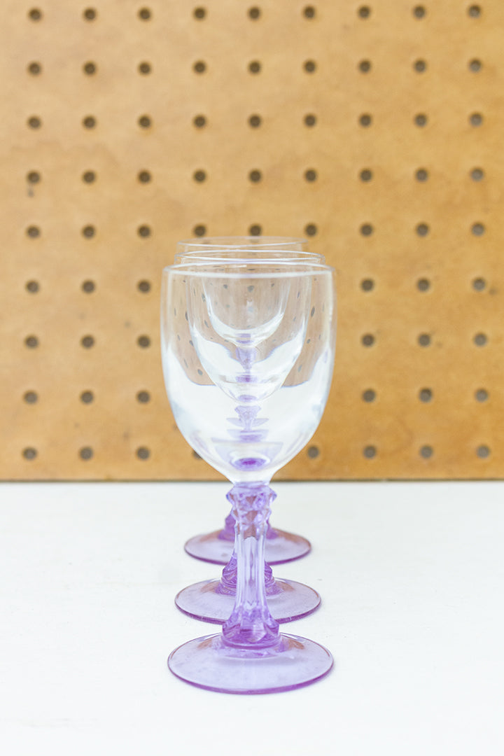 Vintage lila glazen voor port of sherry - set van 5