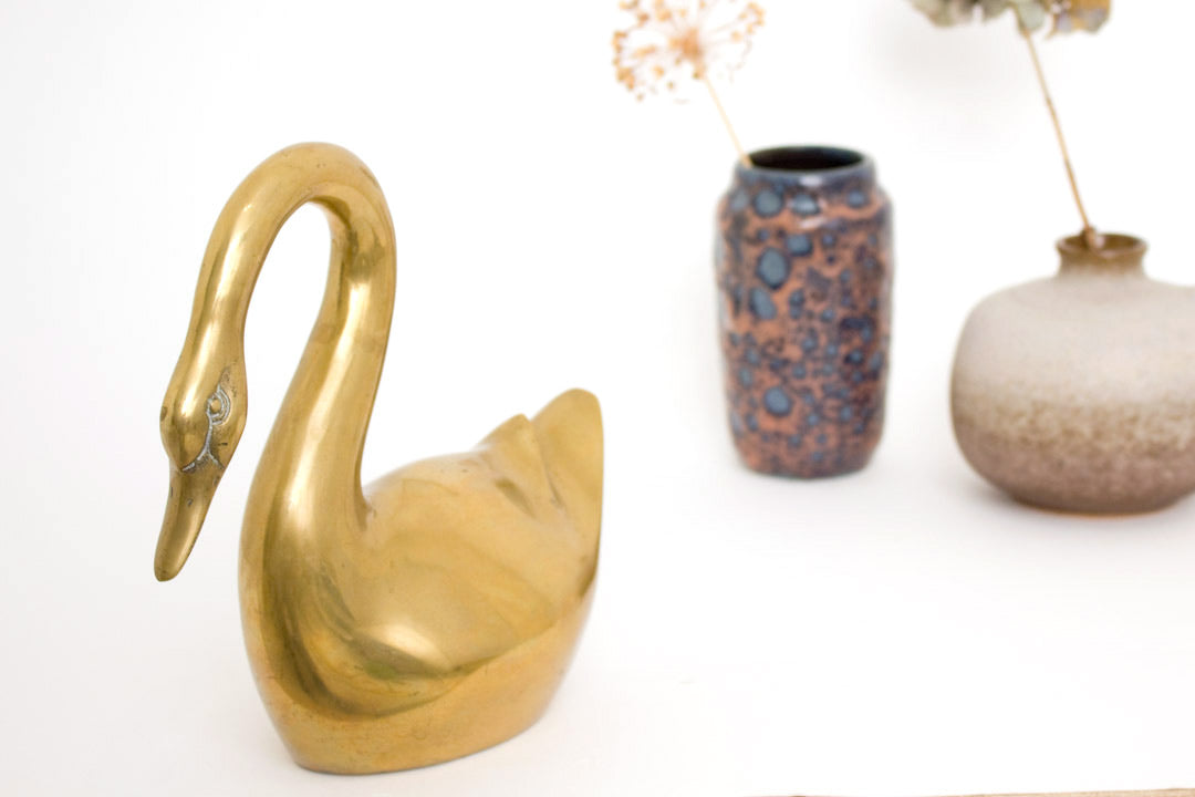 Vintage messing zwaan met gebogen hals