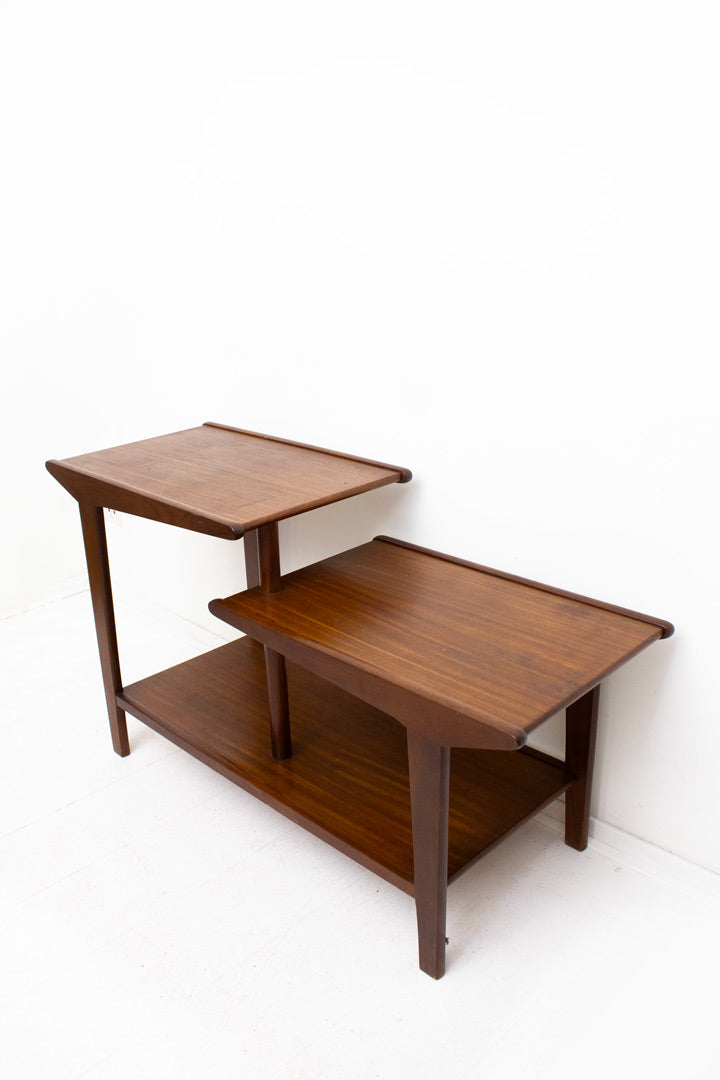 Vintage multi-level houten bijzettafel