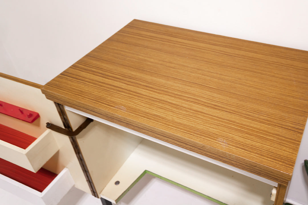 Vintage naaikastje houtfineer met uitklapbare bladen jaren 60