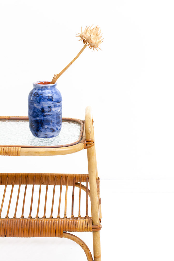 Vintage rotan salontafel met glasplaat