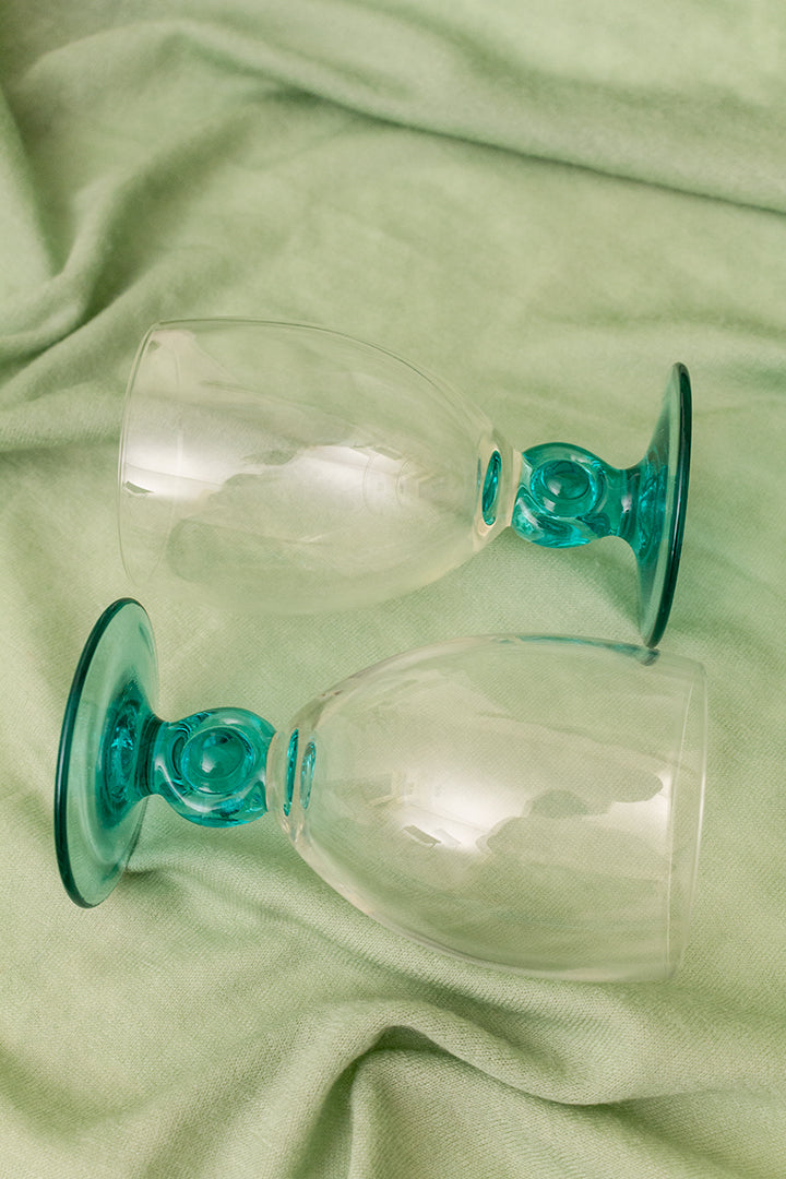 Vintage wijnglazen met turkooizen voet - set van 6
