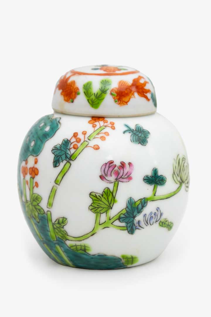Vintage witte Japanse gemberpot handbeschilderd