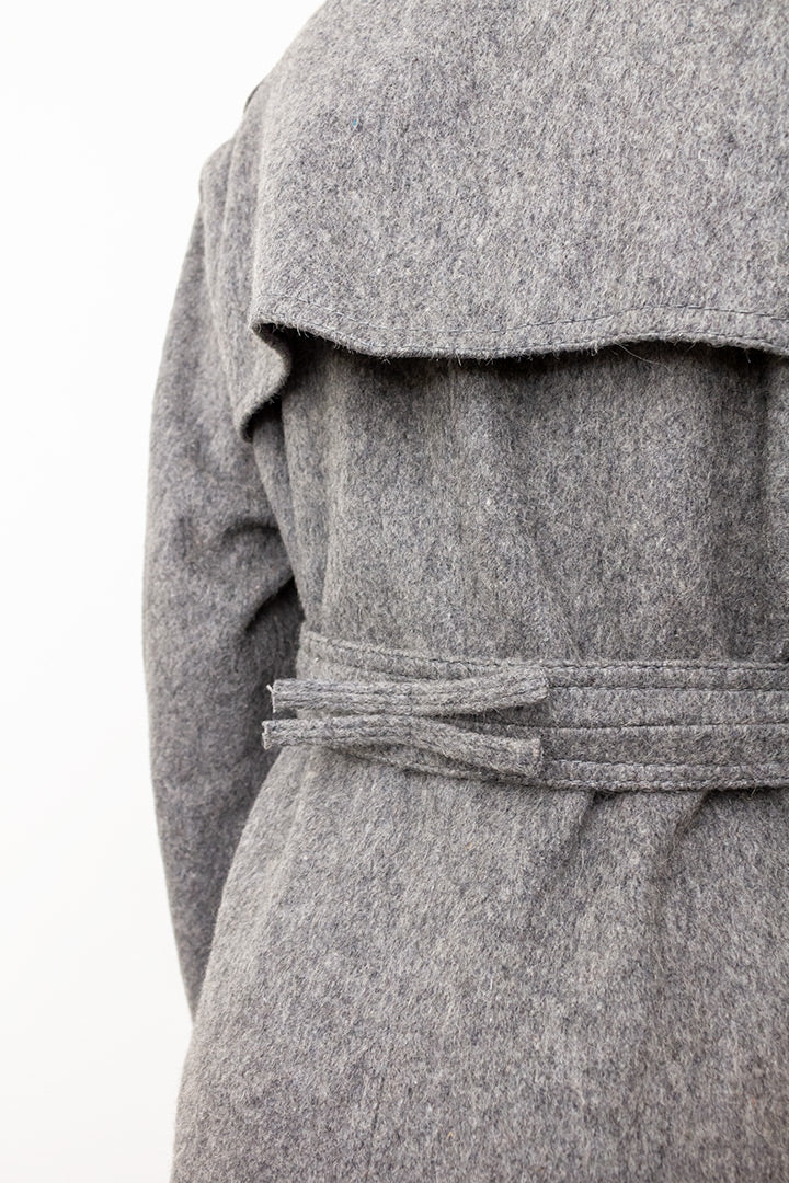 Vintage wollen trenchcoat grijs met ceintuur Loden Salzburg