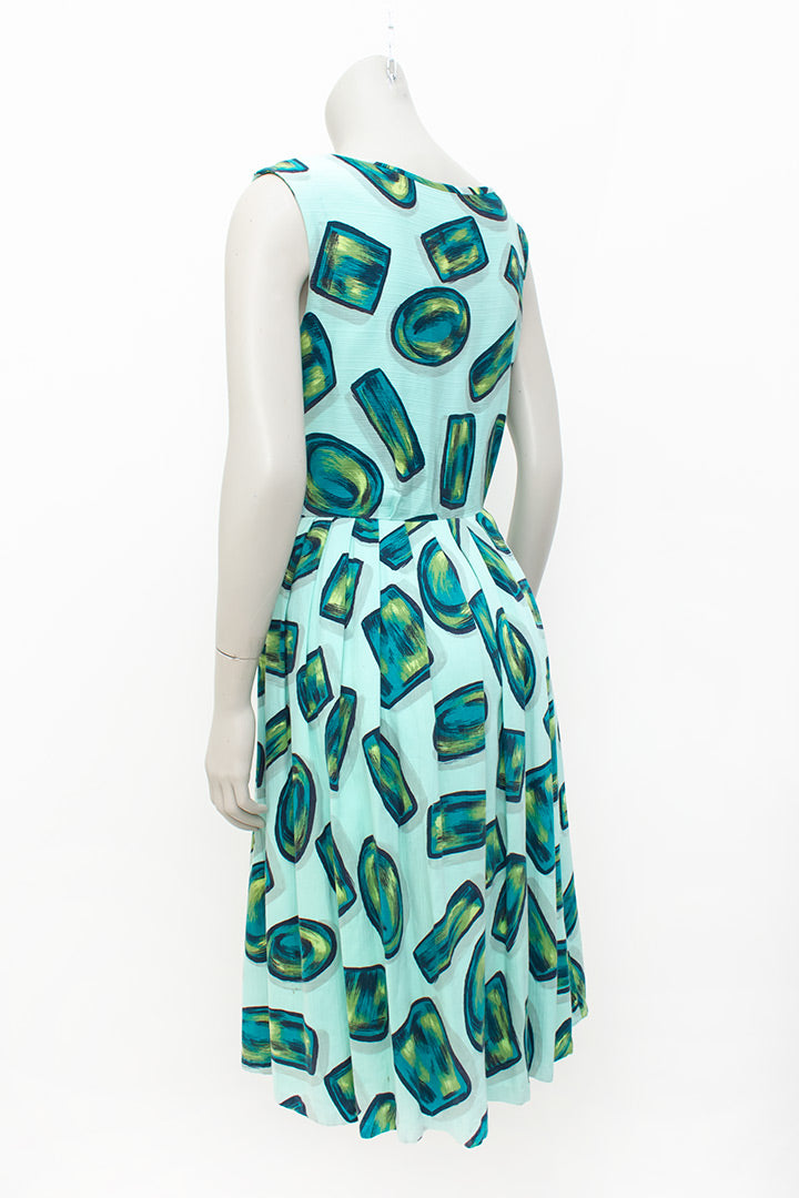 Vintage zomerjurk mintgroen met abstracte vormen jaren 50