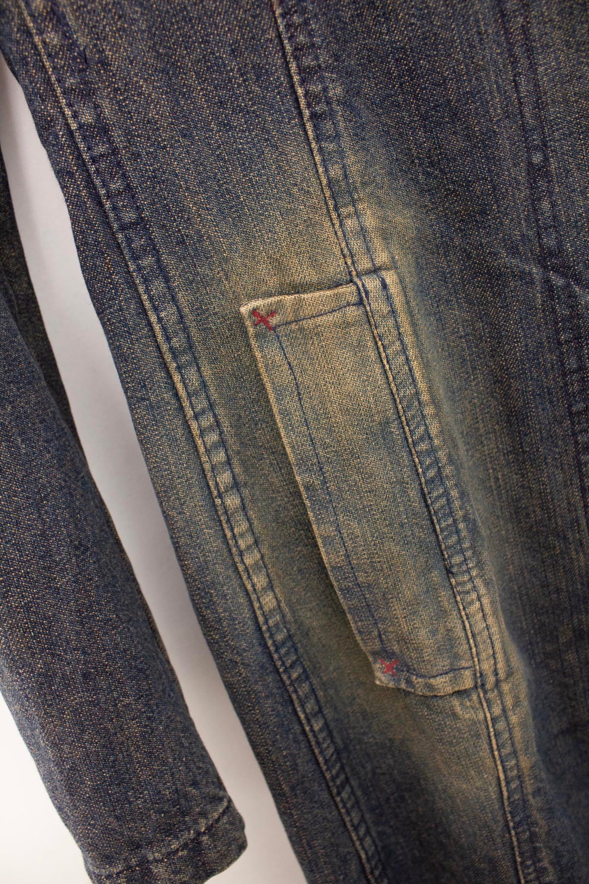Vintage donkere denim acid wash trenchcoat