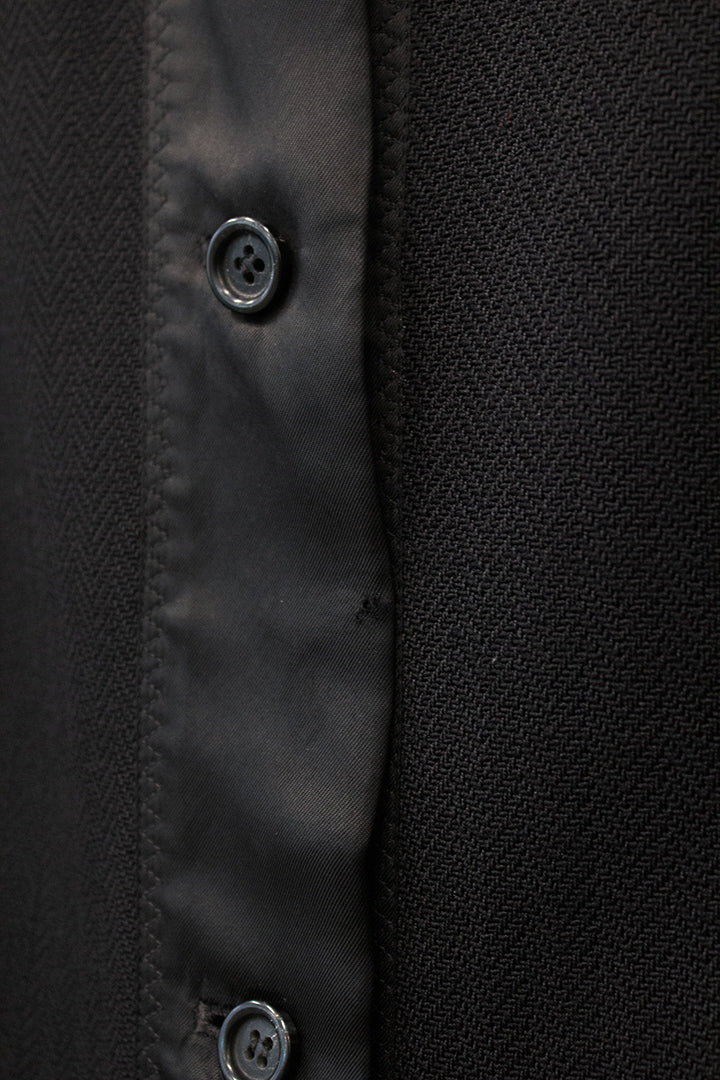 Zwarte wollen Dries van Noten jasje met knopen en satijnen band