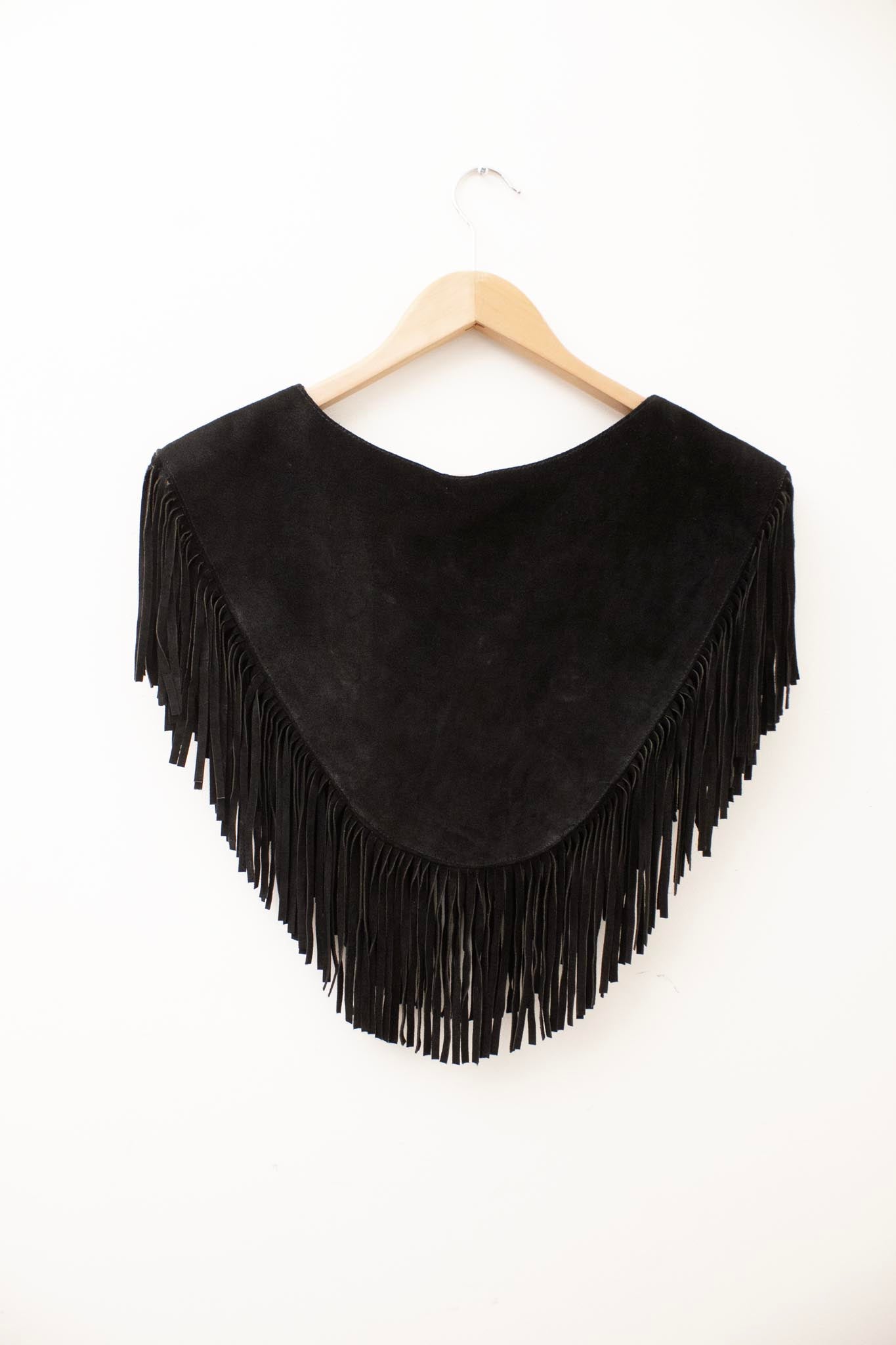 Zwarte suède leer western fringe cape Stars & Stripes