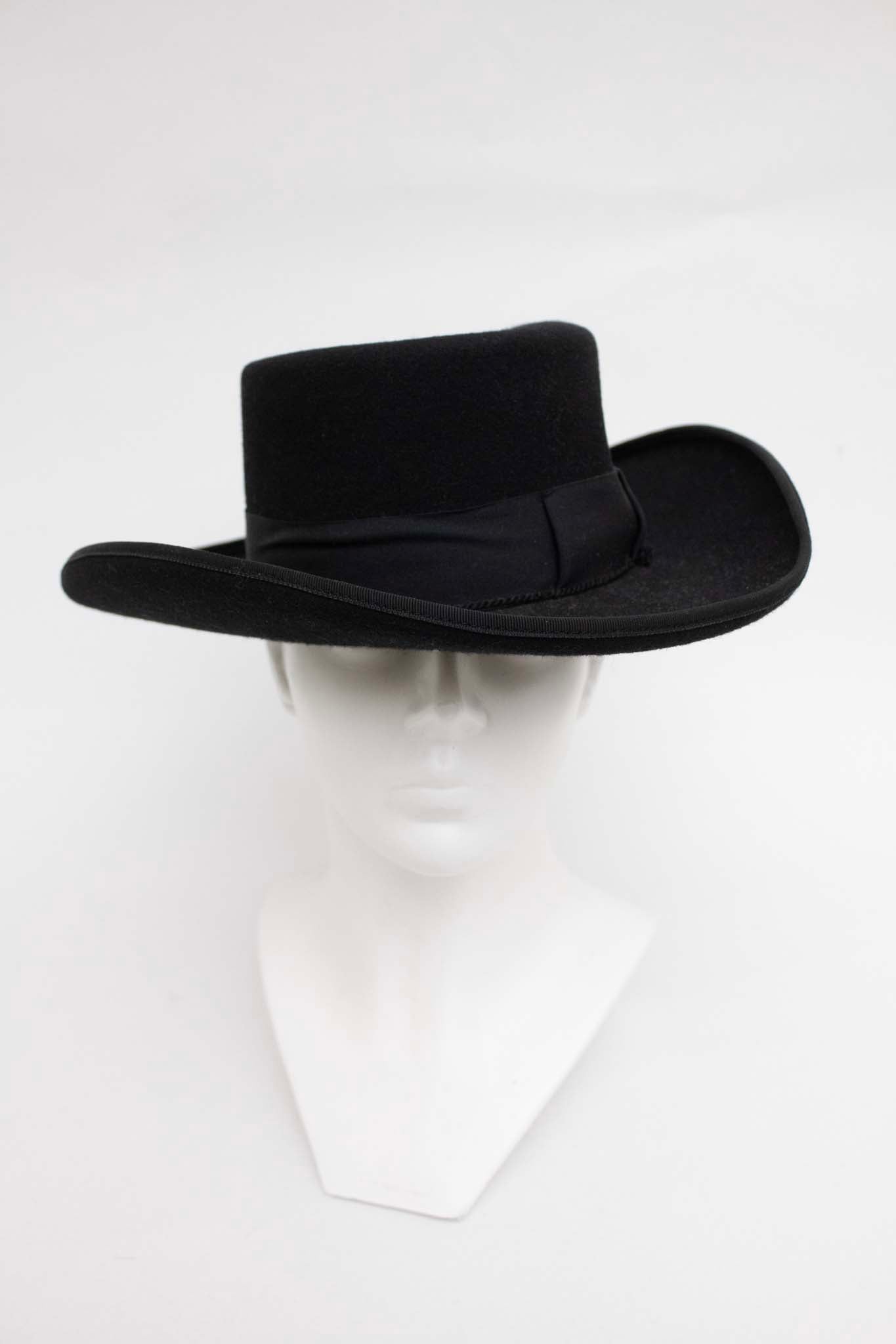 Vintage zwart gevilte wollen hoed met band