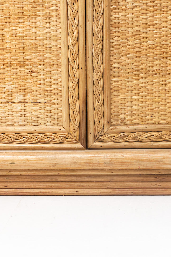 Vintage rotan boho kast met webbing jaren 80