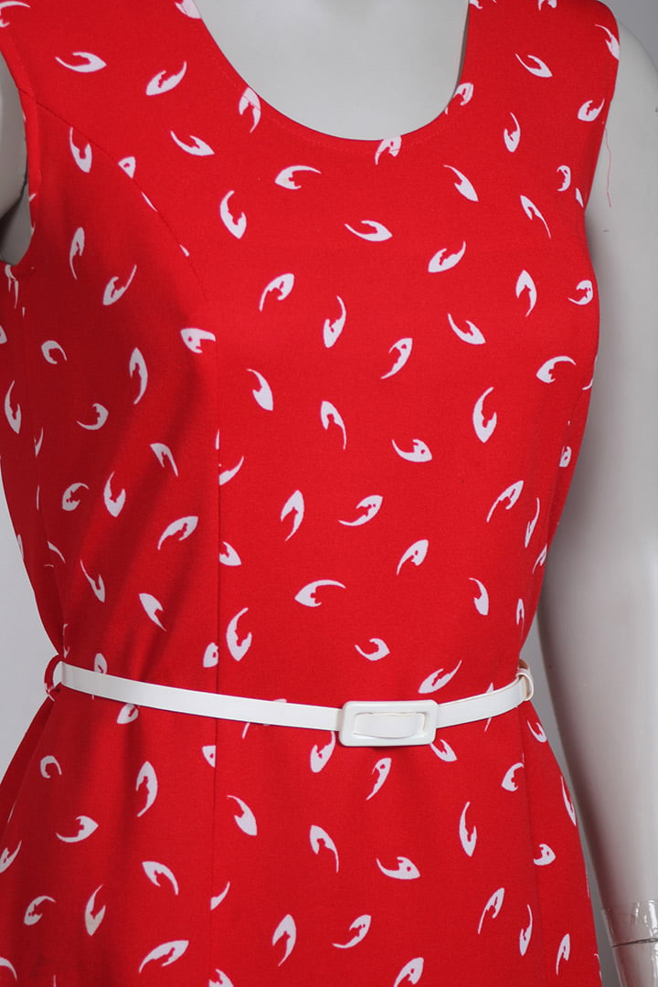 Vintage rode zomerjurk met witte print M