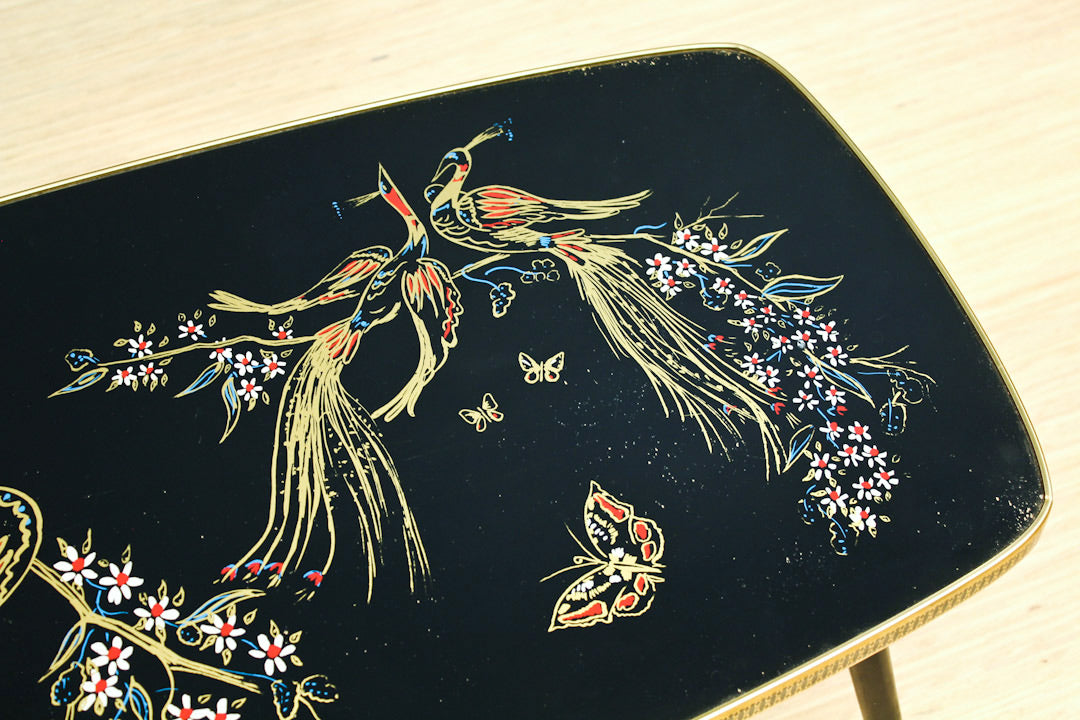 Vintage zwarte salontafel pauw elegante pootjes
