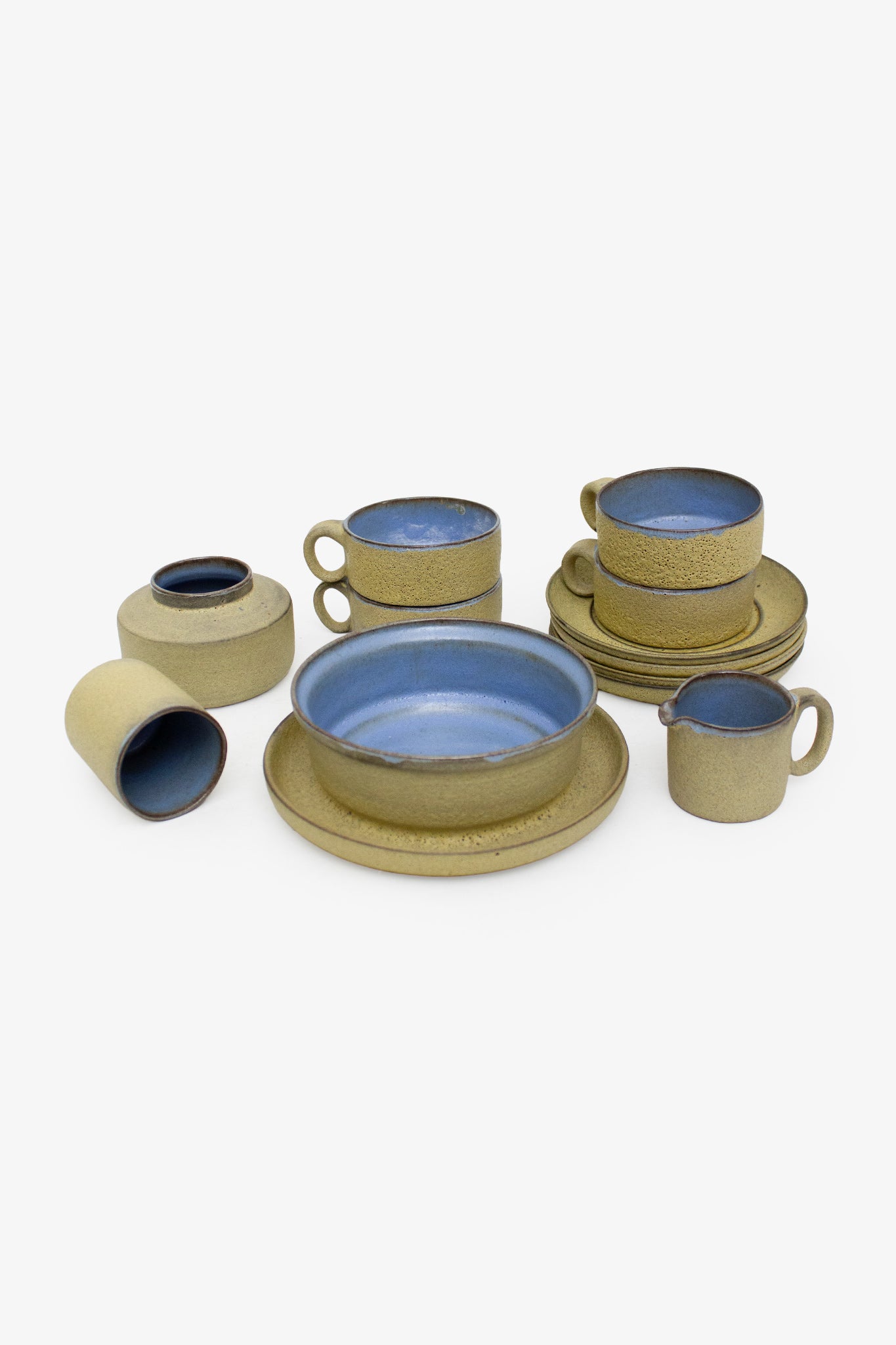 Vintage ruw geglazuurde 12-delige servies set 