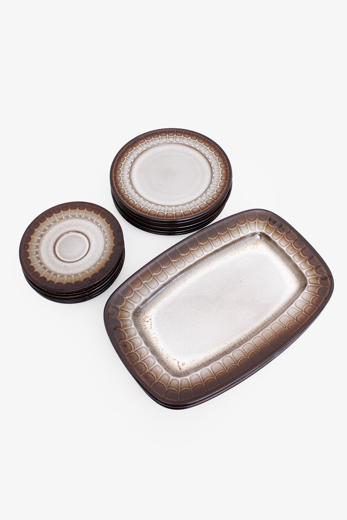 12-delige vintage Winterling bruin scalloped servies set 