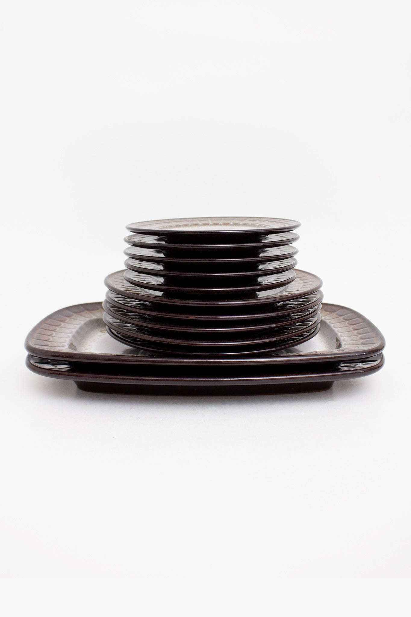 12-delige vintage Winterling bruin scalloped servies set 