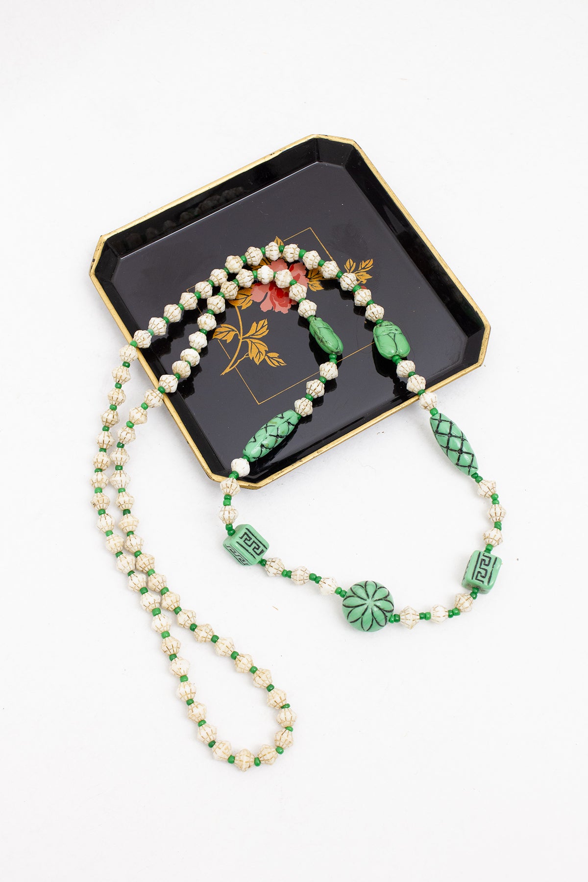 Jaren 20/30 Tsjechische Neiger Brothers ketting met uranium glazen kralen
