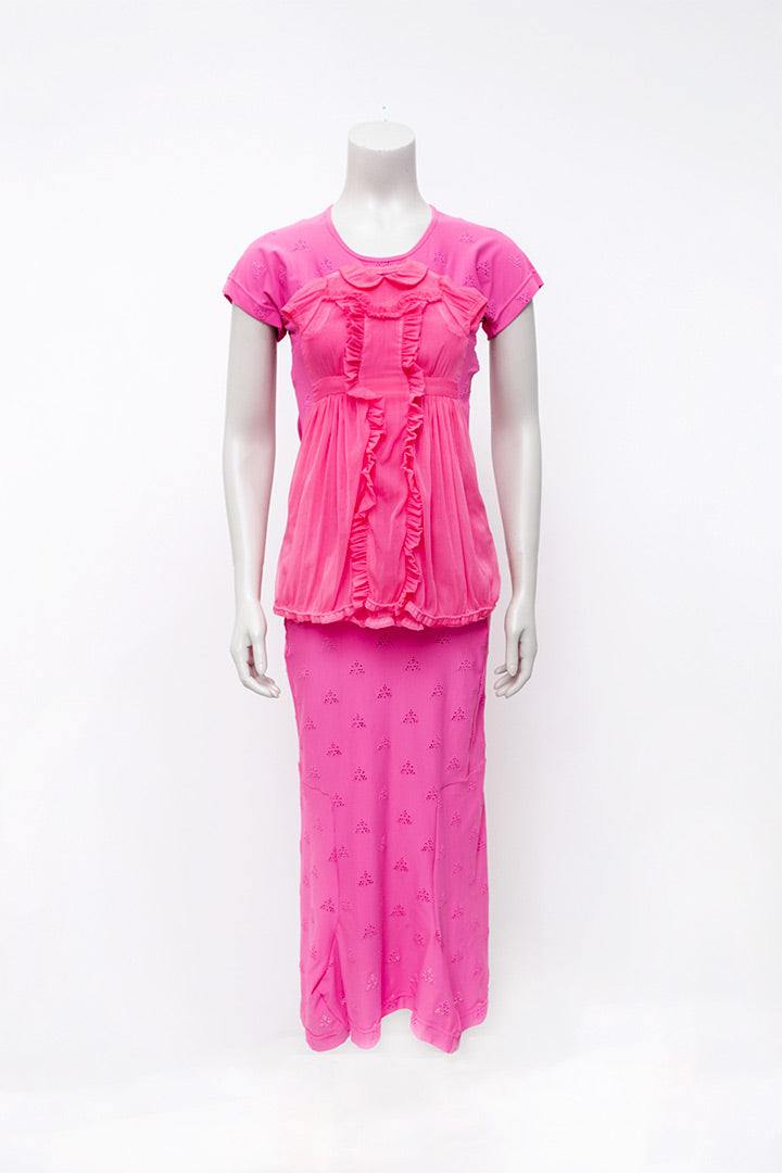 2007 Comme des Garçons roze maxi-jurk met opgenaaide babyjurk