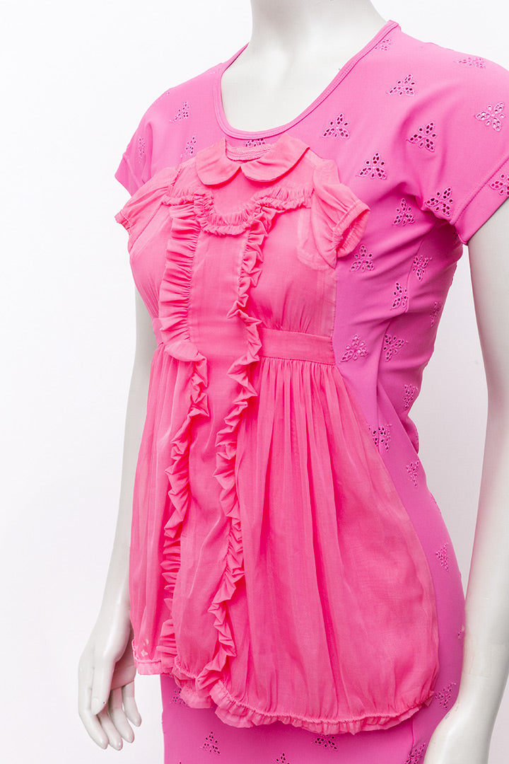 2007 Comme des Garçons roze maxi-jurk met opgenaaide babyjurk