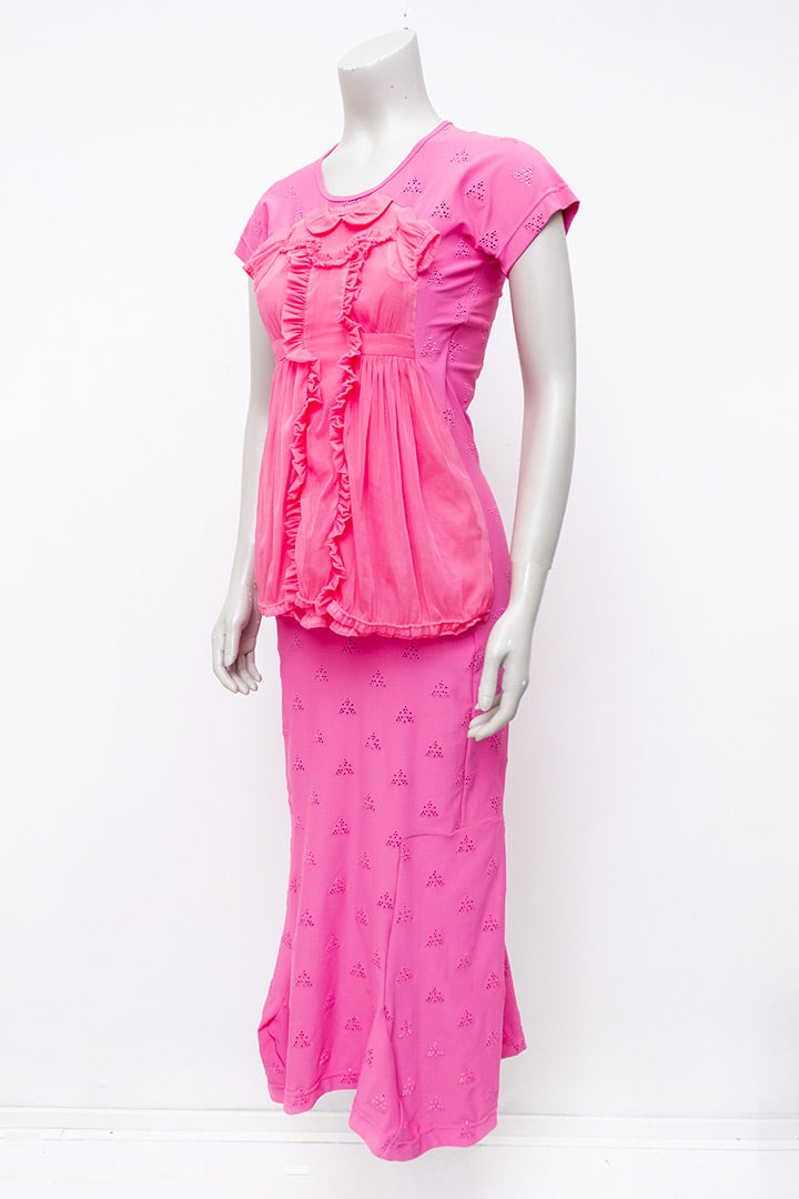 2007 Comme des Garçons roze maxi-jurk met opgenaaide babyjurk